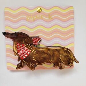 Piper K Dachshund Hair Claw Clip‎ Brown Tortoiseshell Wiener Dog Red Bandana New